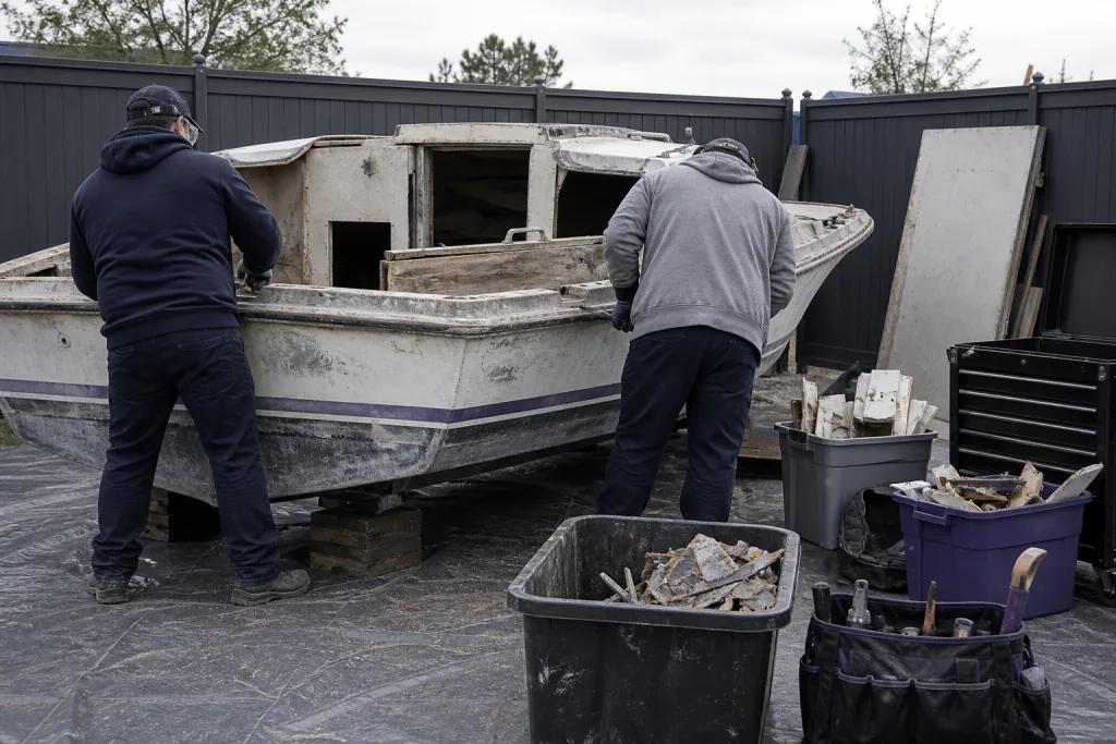 A controlled dismantling setup for an older boat hull