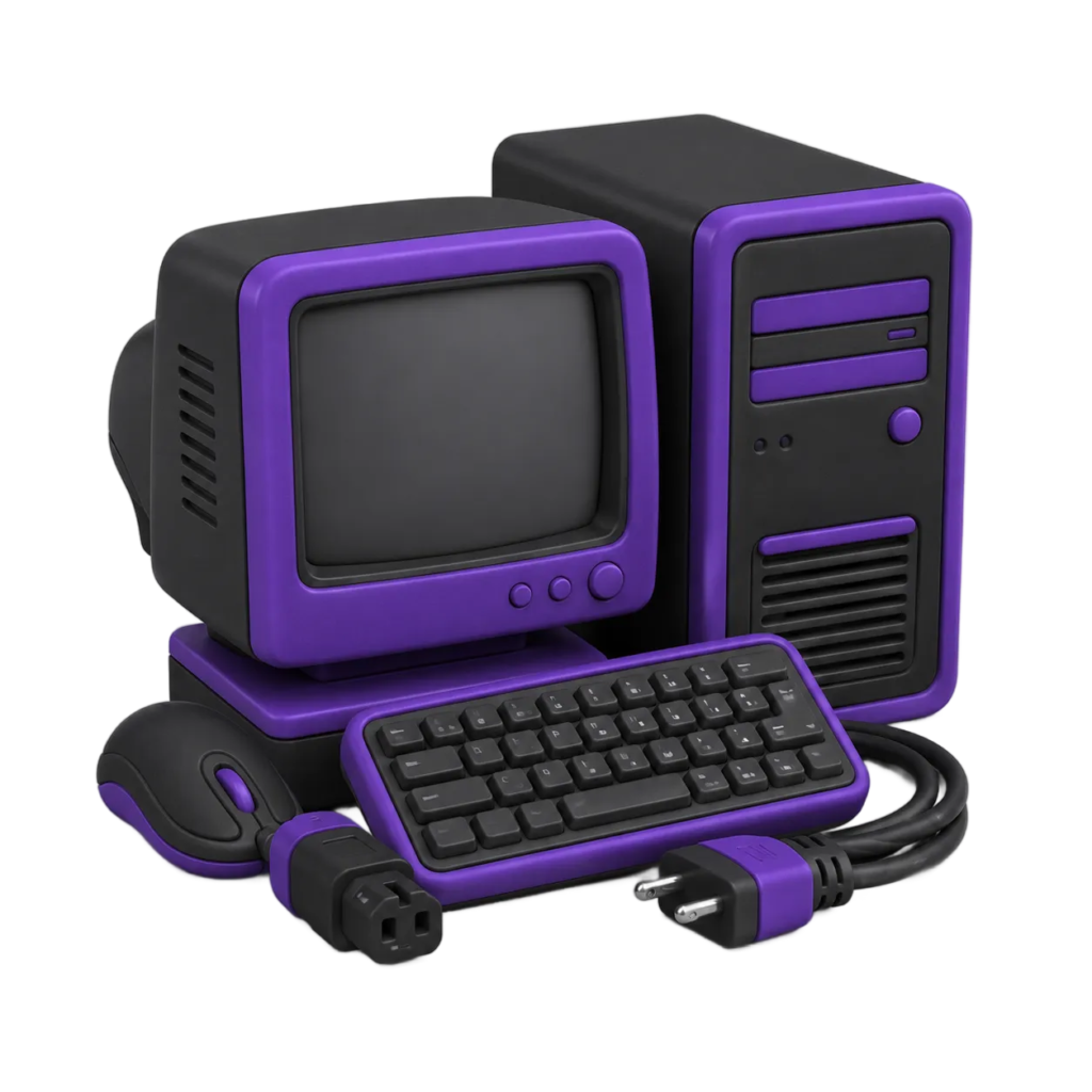 Desktop computer, monitor, keyboard, mouse, and game controller