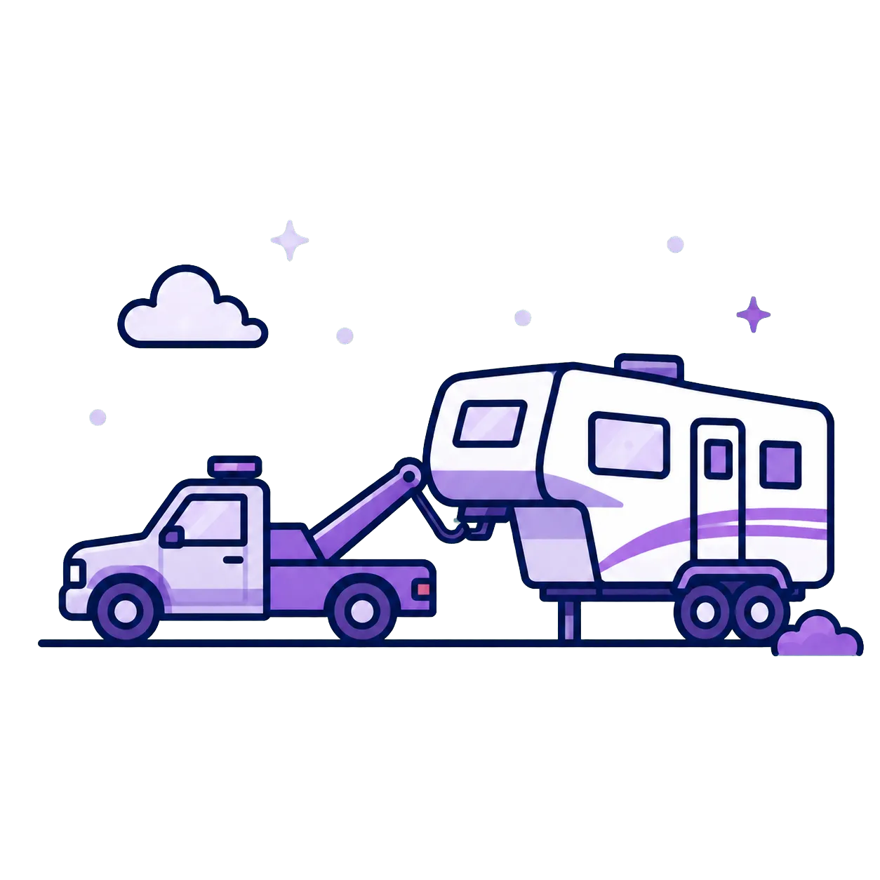 Fifth wheel RV removal with a tow truck