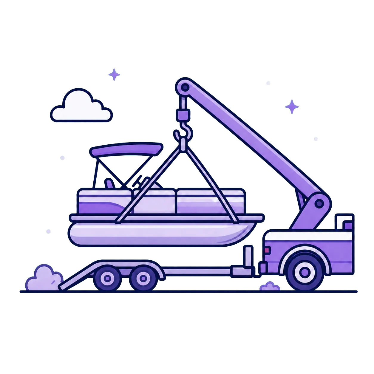 Pontoon boat being loaded for removal