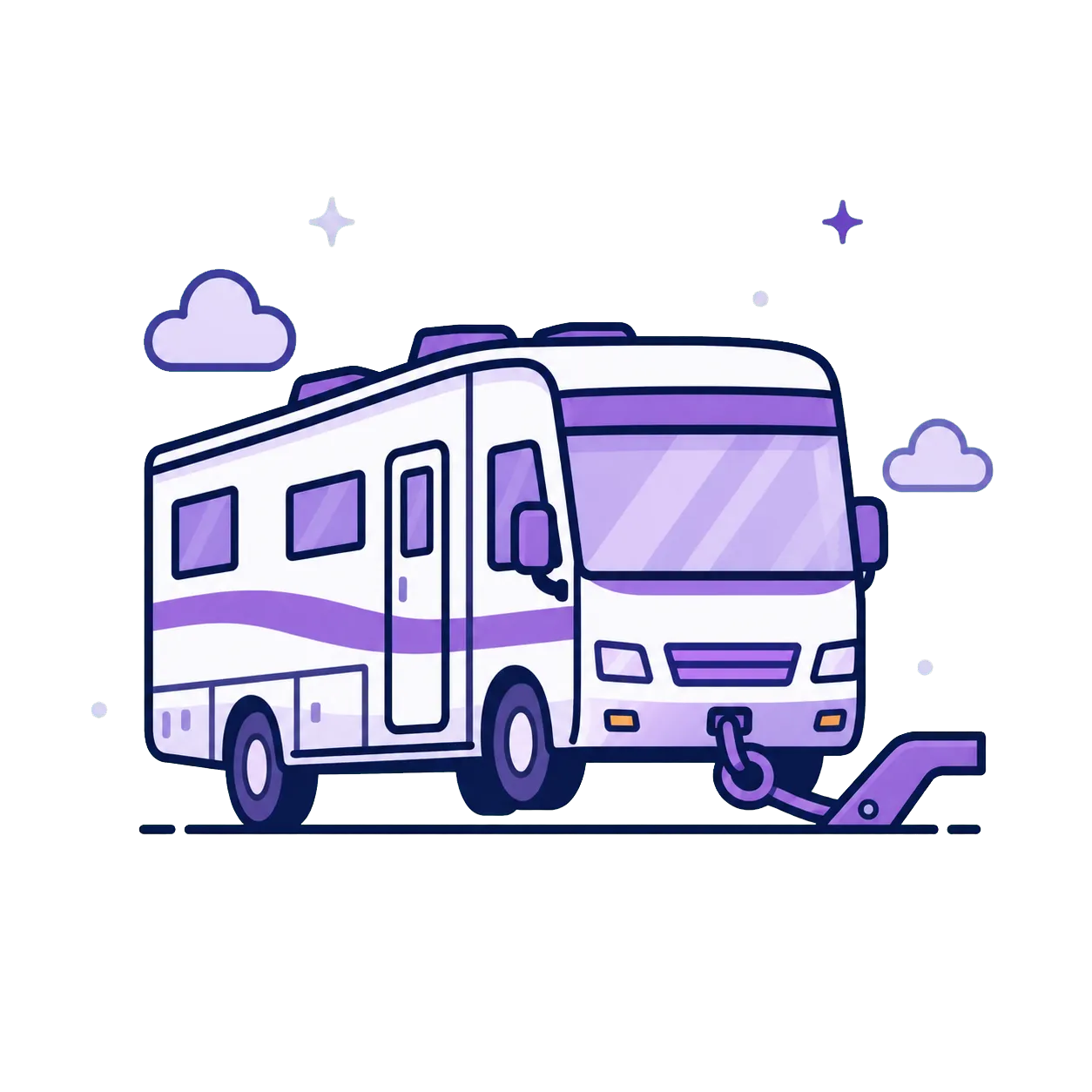 Motorhome prepared for towing and removal