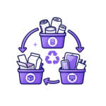 Household items sorted into recycling and disposal bins