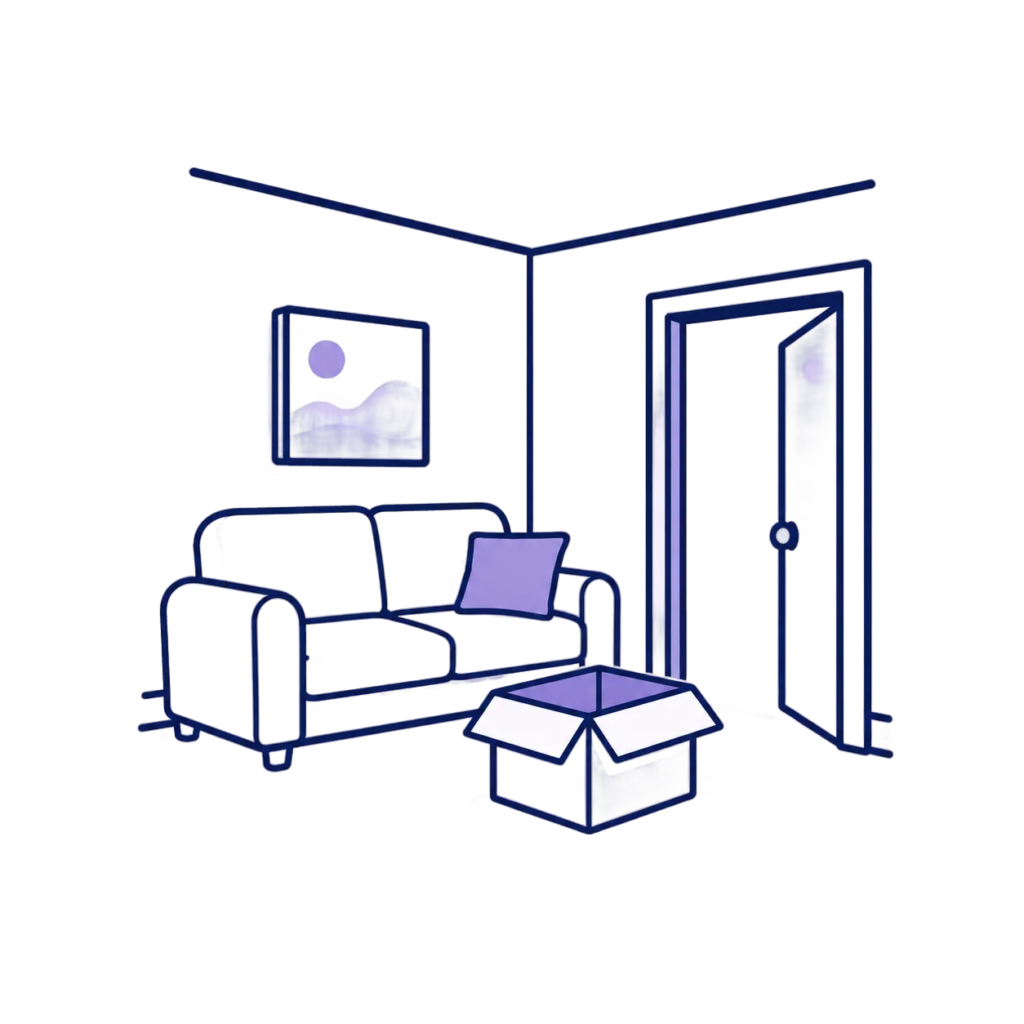Armchair and boxes in a cleared room