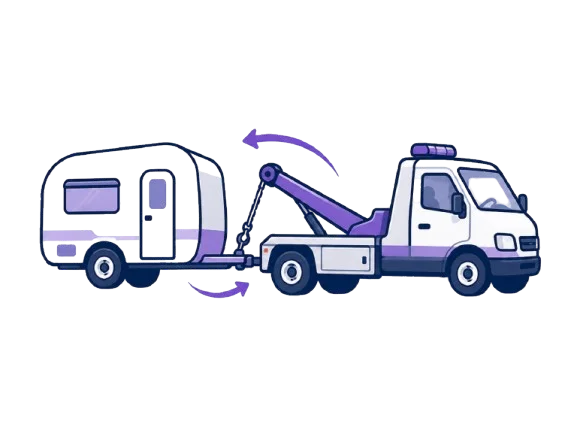 RV removal service with a tow truck