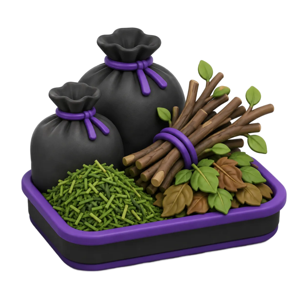 Bagged leaves, grass clippings, and bundled branches