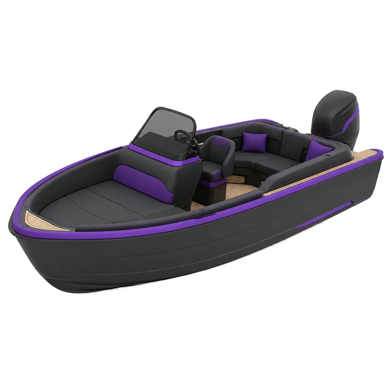 Open motorboat with an outboard motor