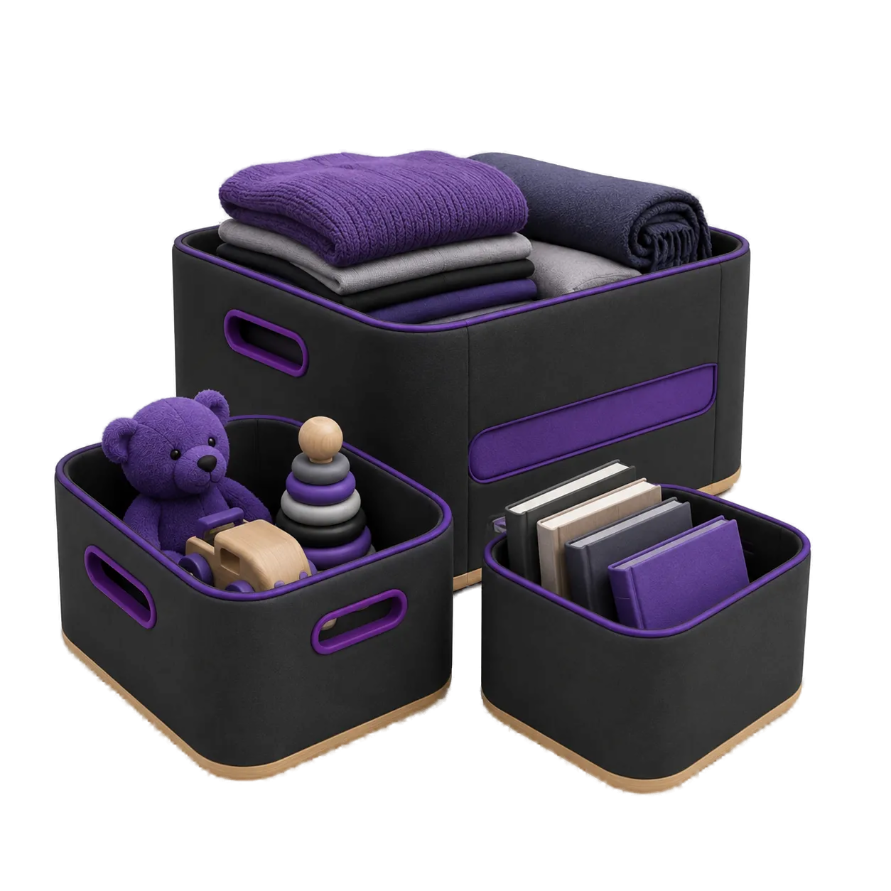Toys, books, and bedding packed in donation boxes