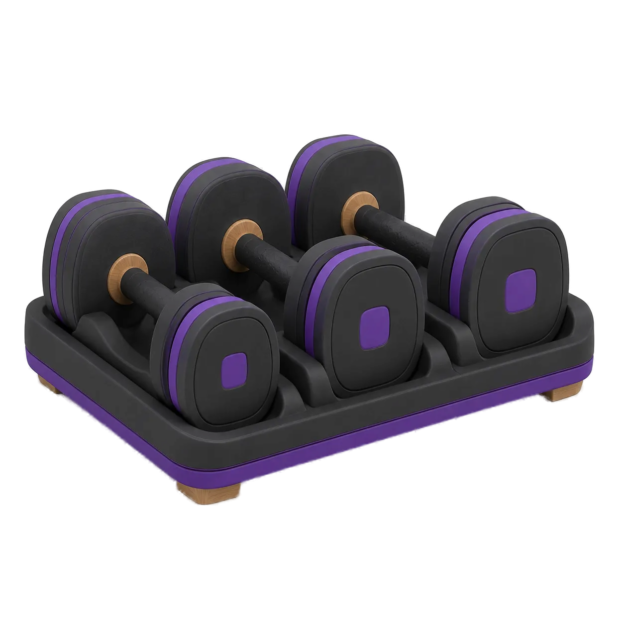 Set of dumbbells on a rack