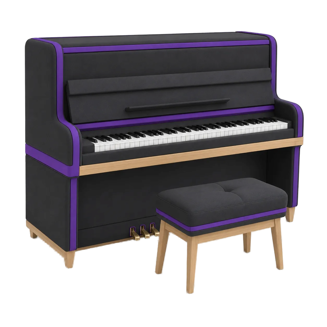 Upright piano with bench