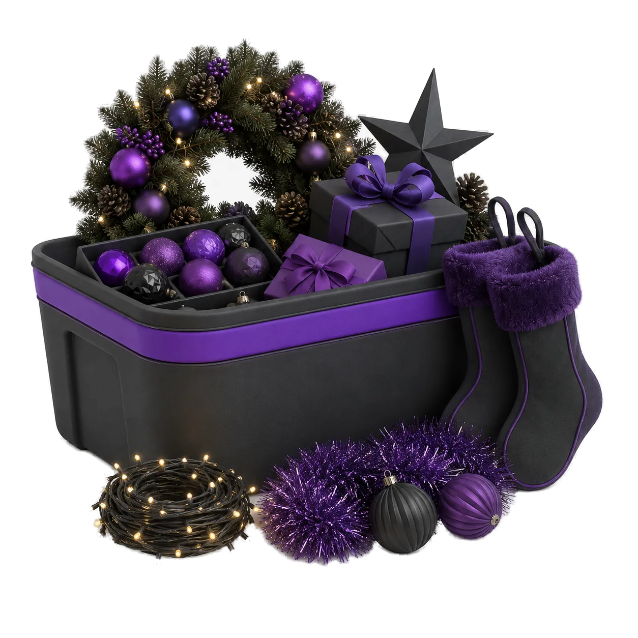 Box filled with holiday decorations