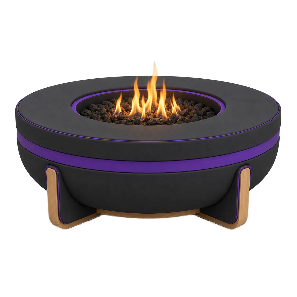 Round fire pit with flames