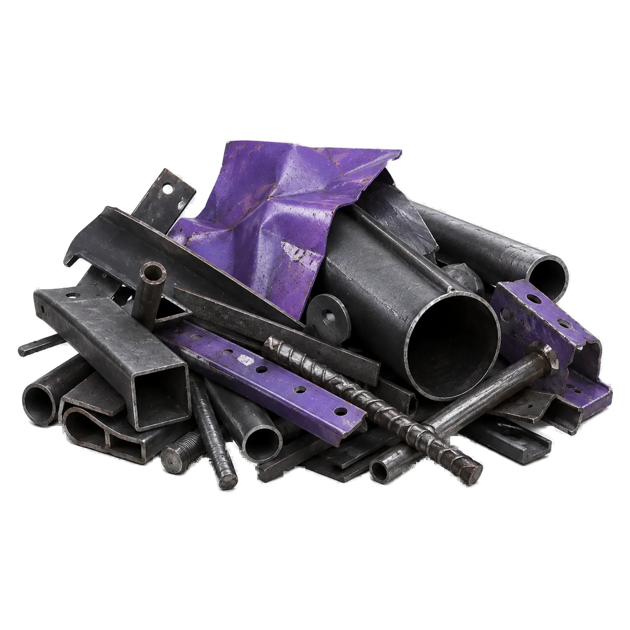 Pile of metal pipes and scrap pieces
