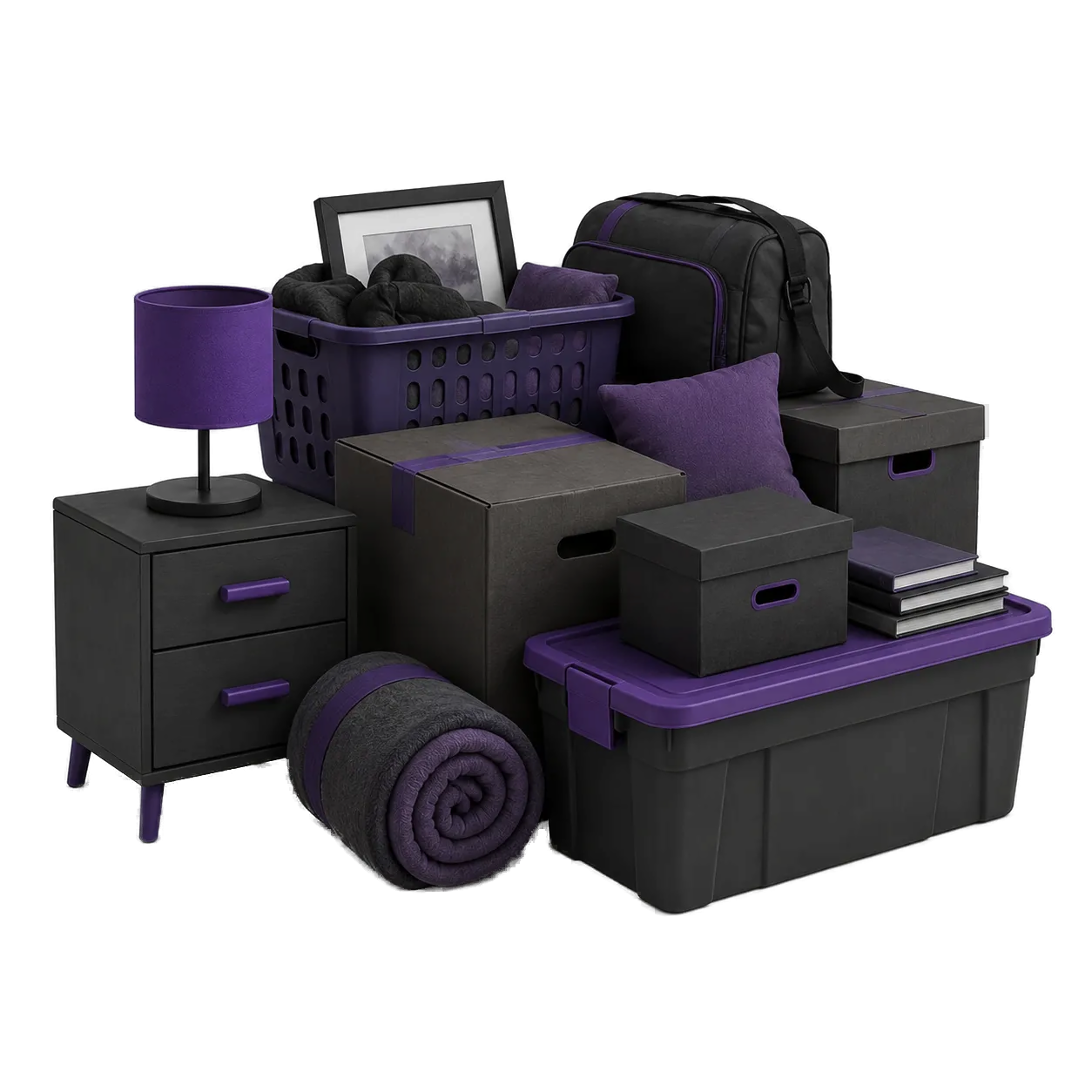 Furniture and boxes from a storage unit