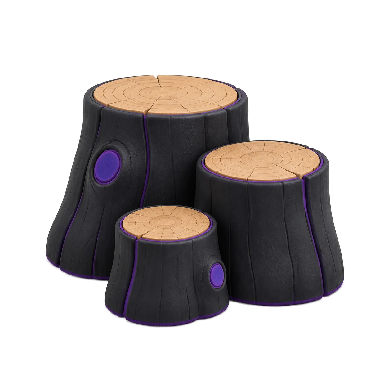 Three cut tree stumps